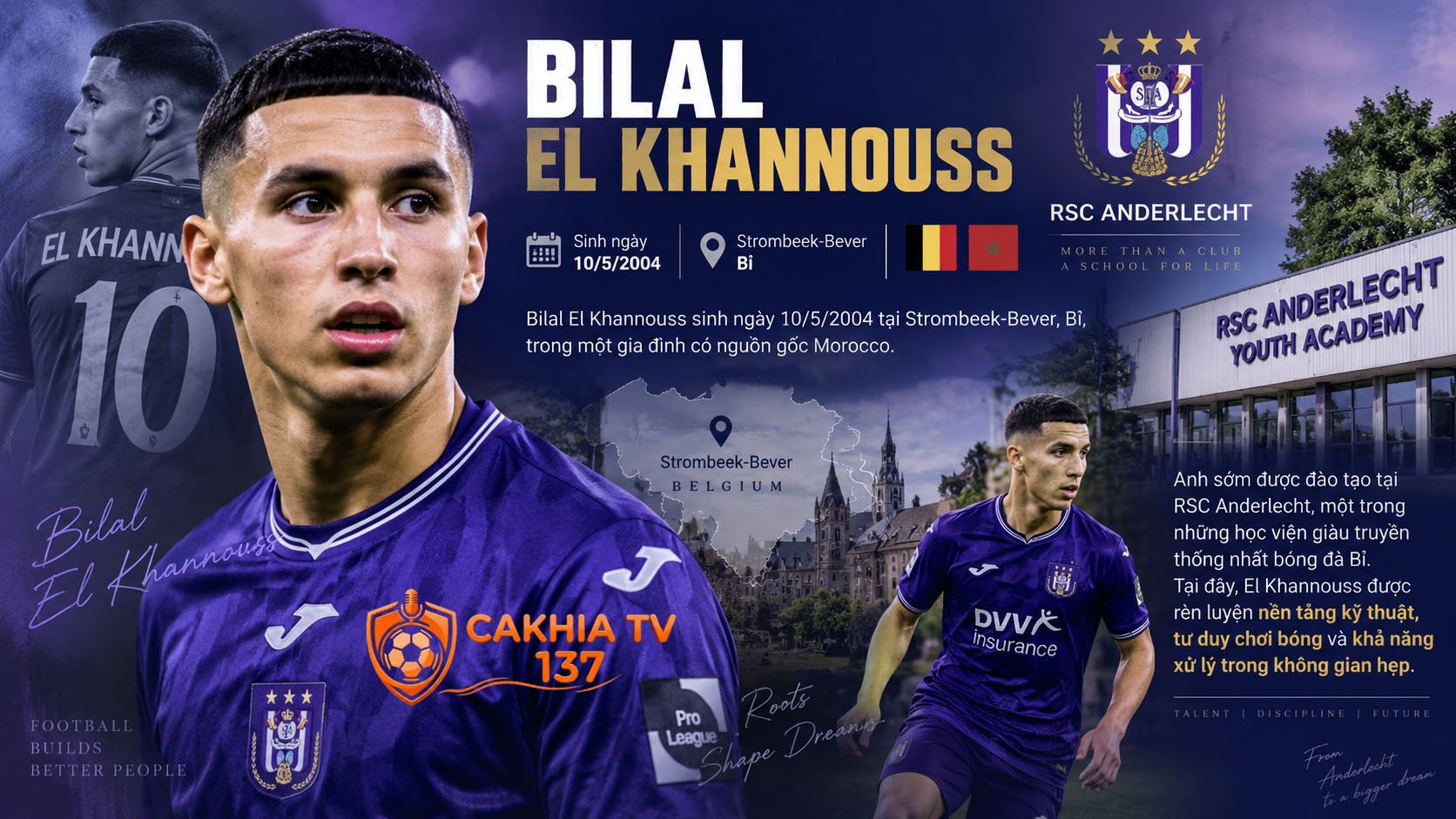 Bilal El Khannouss sinh ngày 10/5/2004 tại Strombeek-Bever, Bỉ, trong một gia đình có nguồn gốc Morocco