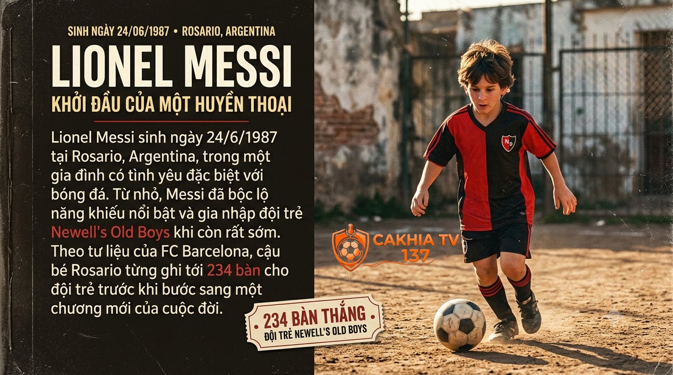 Lionel Messi sinh ngày 24/6/1987 tại Rosario, Argentina, trong một gia đình có tình yêu đặc biệt với bóng đá.