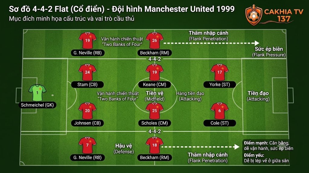 Sơ đồ 4-4-2 là gì? Cấu trúc, Cách vận hành và Các biến thể chiến thuật